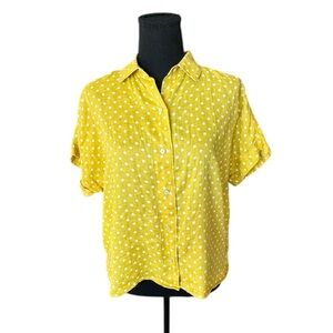 Rachel Rachel Roy Yellow White Polka Dot Linen Button Front Shirt Blouse Small